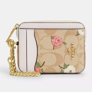 NWT COACH Zip Card Case In Signature Canvas With Floral Print CR971 AUTHENTIC